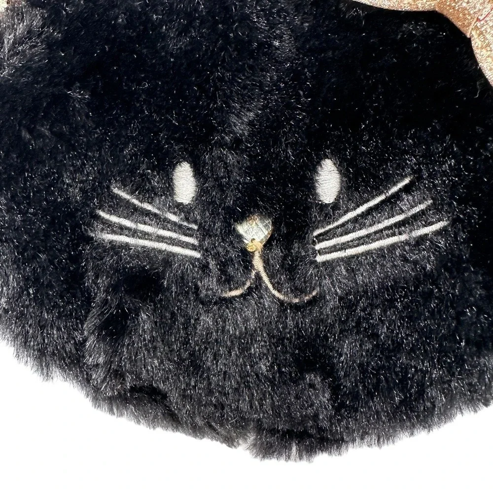 Vtg Retro Claires Club Furry Black Cat Crossbody‎ Purse Bag Kitty Sequin
